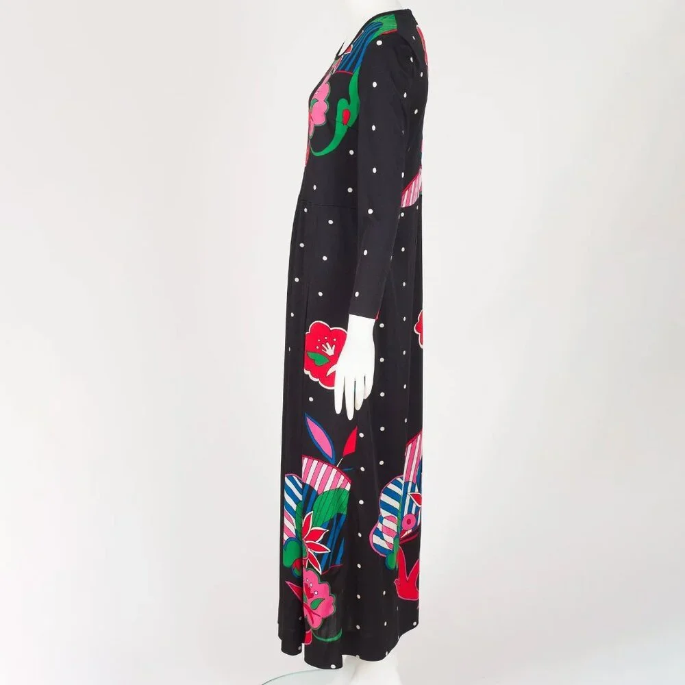 Via Appia 1970s Vintage Italian Pop Art Print Black Jersey Maxi Dress - Picture 5 of 8